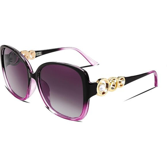 Women's Fashion Sunglasses Square Frame With Pearl Sparkling Eyes Protection - Picture 1 of 15